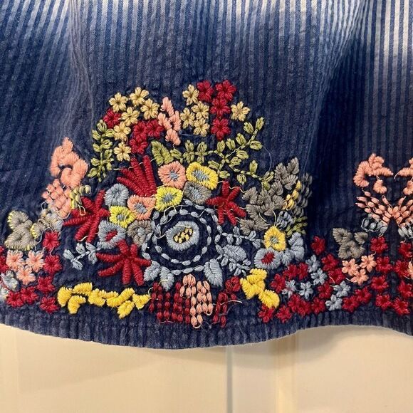 A Personal Touch Stripped Button Down Floral Embroidery Blouse Medium - Picture 5 of 14